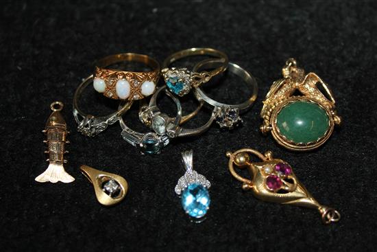 Group of gold rings, pendants etc